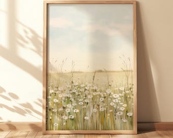 落ち着いたワイルドフラワーアートプリント グリーンの自然画 花の壁