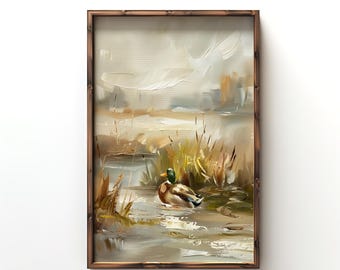 Birdwatcher Gift Mallard Duck Print Rustic Hunting Lodge Wall Art Waterfowl Painting Green Cabin Decor Nature Scene Vintage Wildlife Print