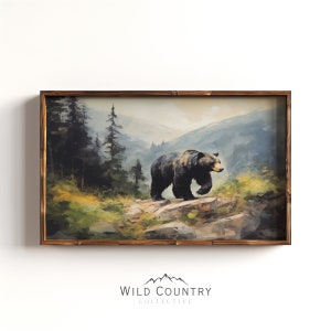 Printable Vintage Black Bear Wall Art, Rustic Bear Print, Woodland Animals, Vintage Animal Prints, Dark Forest Painting, Rustic Cabin Decor