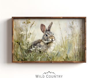 Easter Bunny Painting Seasonal Wall Decor Easter Wall Art Country Nursery Decor Cute Rabbit Print for Farmhouse Nursery Wildlife Painting