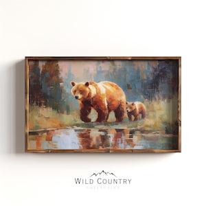 Mama Bear Painting Abstract Bear Wall Art Nursery Decor Wildlife Woodland Cabin Wall Art Bear Cub Print Cute Gift for New Mom Housewarming