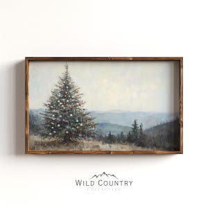 印刷可能な素朴なクリスマスツリーのウォールアート、常緑樹の森の絵画、ホリデーキャビンの装飾、ヴィンテージの松の木のウォールアート、クリスマスの壁の装飾