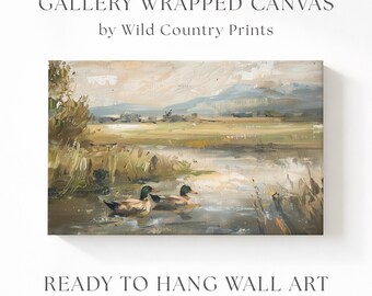 Stockente Ente Leinwand für Wald Kinderzimmer Jungen Zimmer Wand-Dekor Wildtiere Kunstwerk Landschaft Teich Landschaft Malerei Vintage Ente Wandkunst