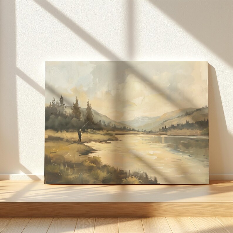 Fly Fishing Vintage Painting, Montana Oil Painting, Fisherman Decor, Vintage Fishing Art Print, River Runs Through It, Boys Bedroom Print image 17