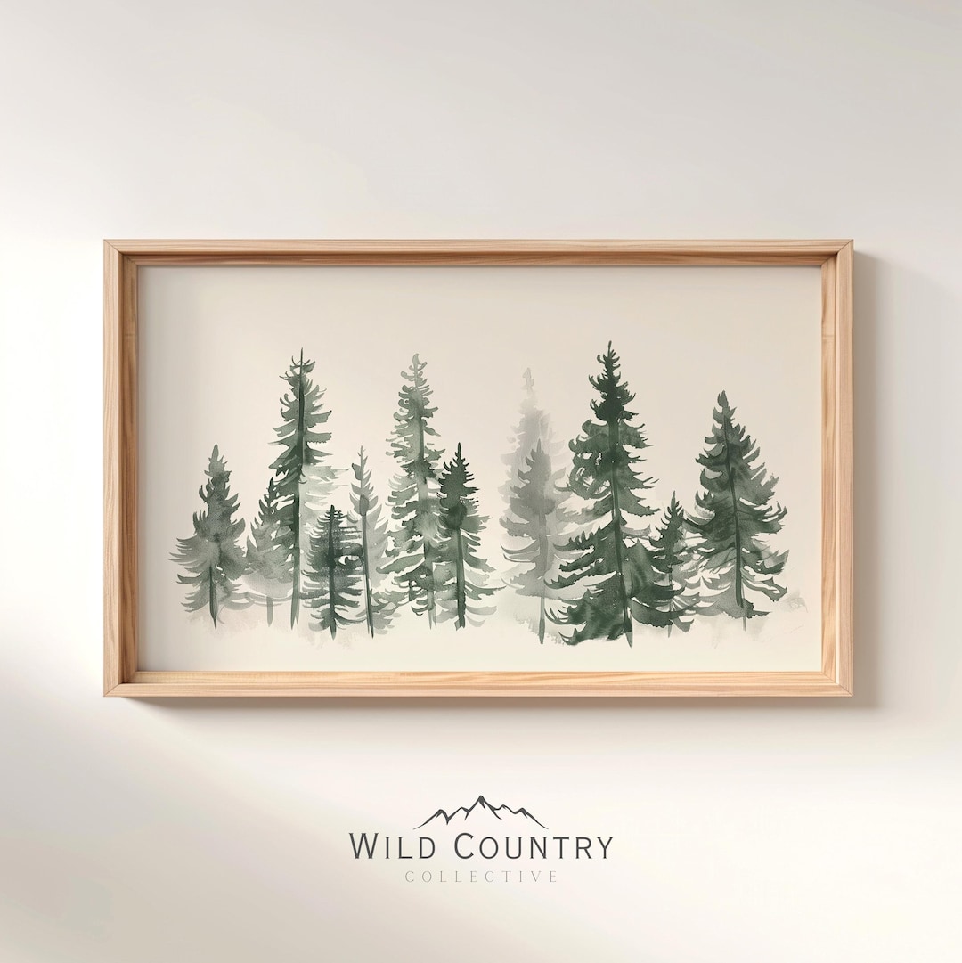 Printable Watercolor Pine Trees Painting, Evergreen Pine Tree Wall Art ...