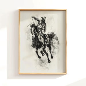 Printable Rodeo Cowboy Sketch Wall Art, Western Rodeo Wall Decor, Downloadable Art, Bucking Horse Drawing, Perfect Gift for Rodeo Fans