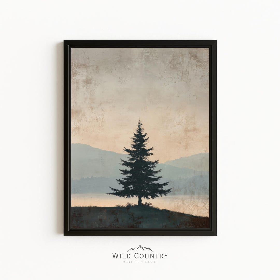 Framed Pine Tree Canvas Print Forest Decor Mountain Home Painting Lake ...