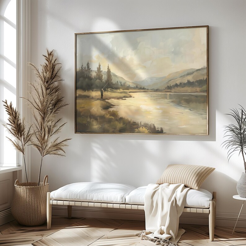a painting hanging on the wall of a room