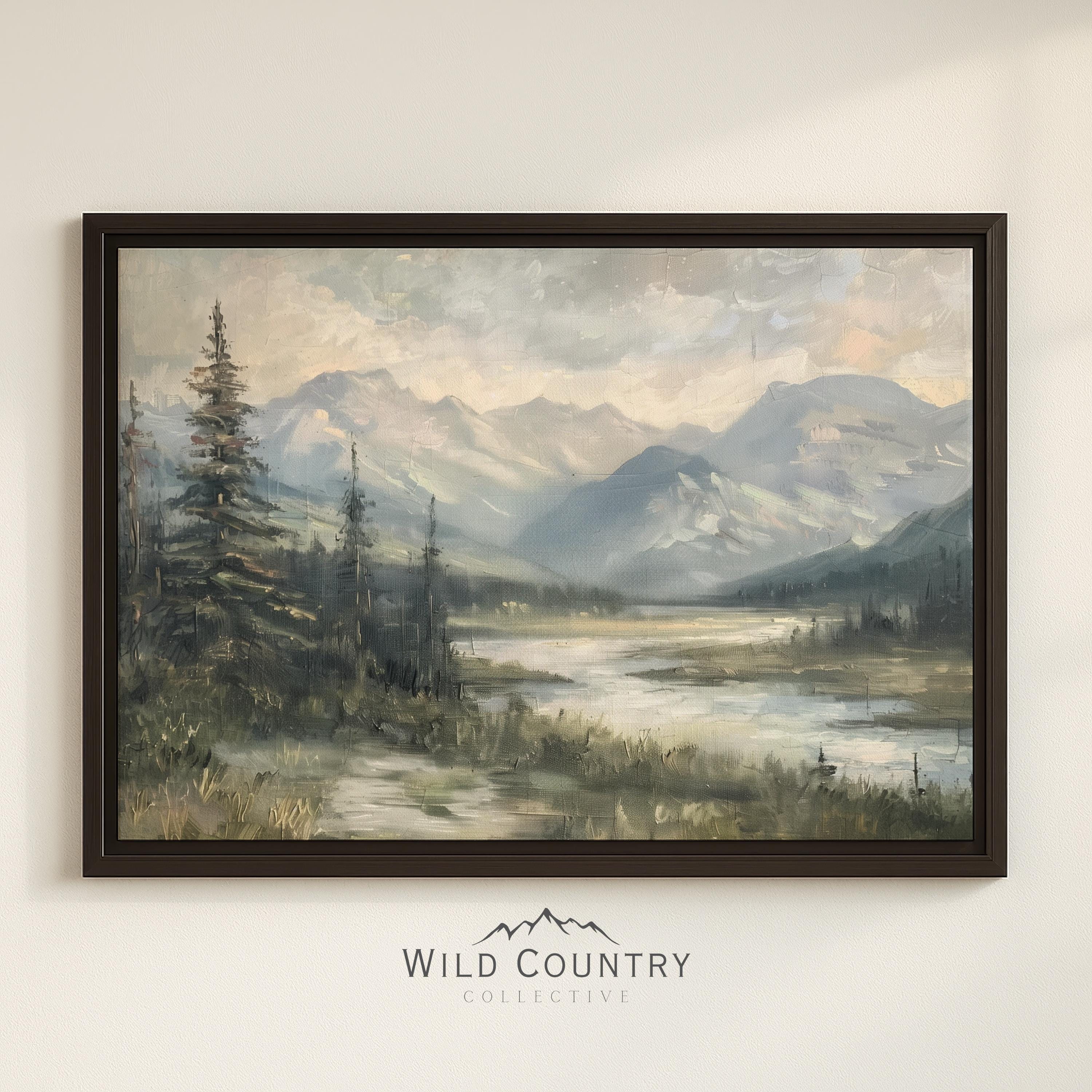 フレーム付きキャンバス風景山の絵画森の壁装飾モンタナアートワーク 