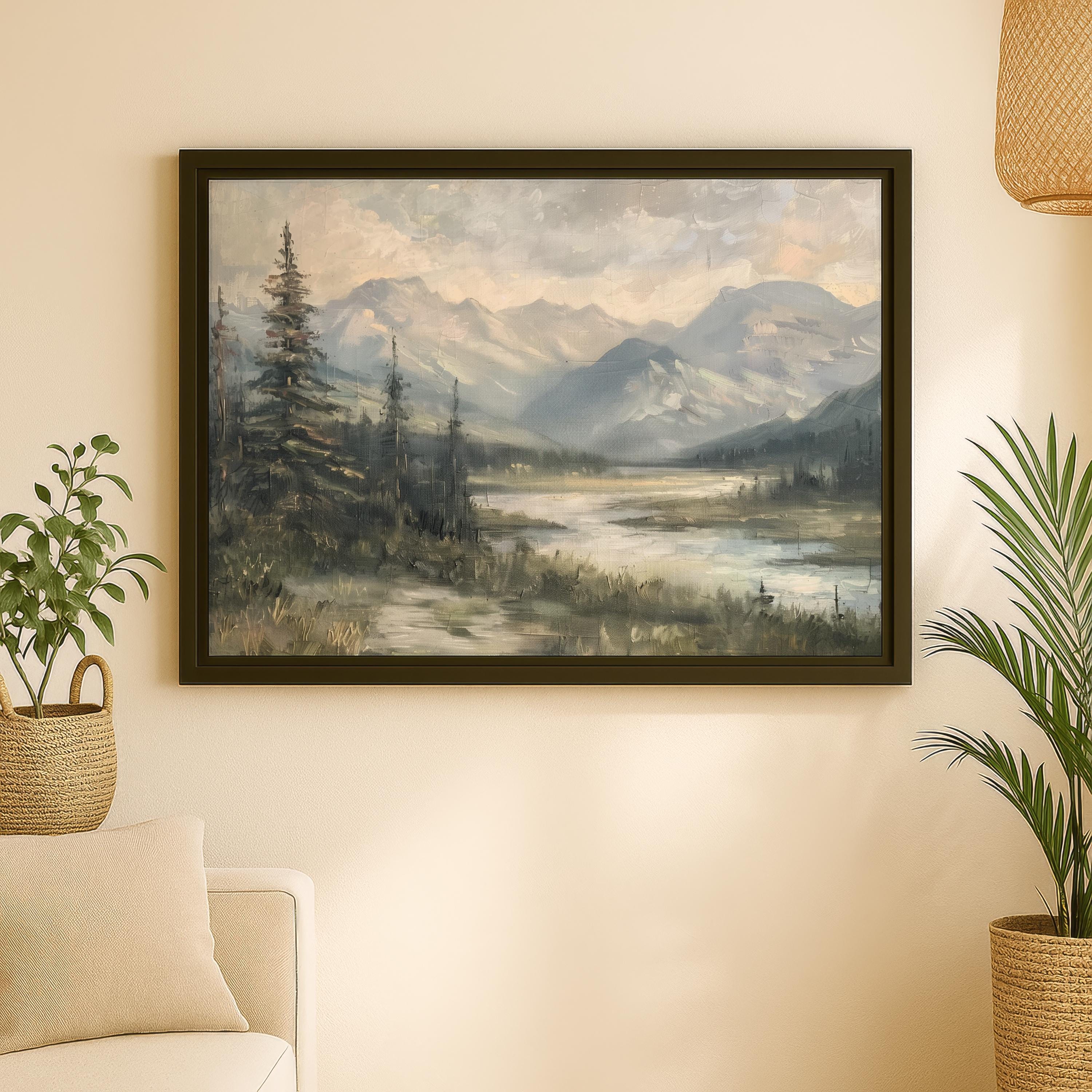 フレーム付きキャンバス風景山の絵画森の壁装飾モンタナアートワーク 
