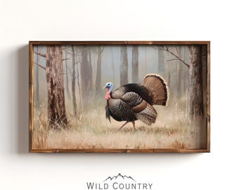 Wild Turkey Wall Art Rustic Wildlife Painting Vintage Game Bird