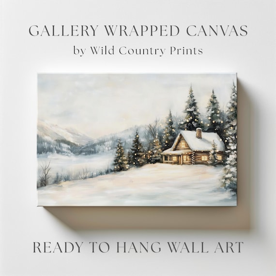 Quaint Christmas Cabin Print, Christmas Wall Decor, Vintage