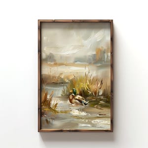 Birdwatcher Gift Mallard Duck Print Rustic Hunting Lodge Wall Art Waterfowl Painting Green Cabin Decor Nature Scene Vintage Wildlife Print