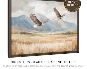 レア！60s〜70s アメリカアンティーク鷲イーグル油彩絵画　USAヴィンテージ Framed Bald Eagle Wall Art American Decor Montana Art Print Bald