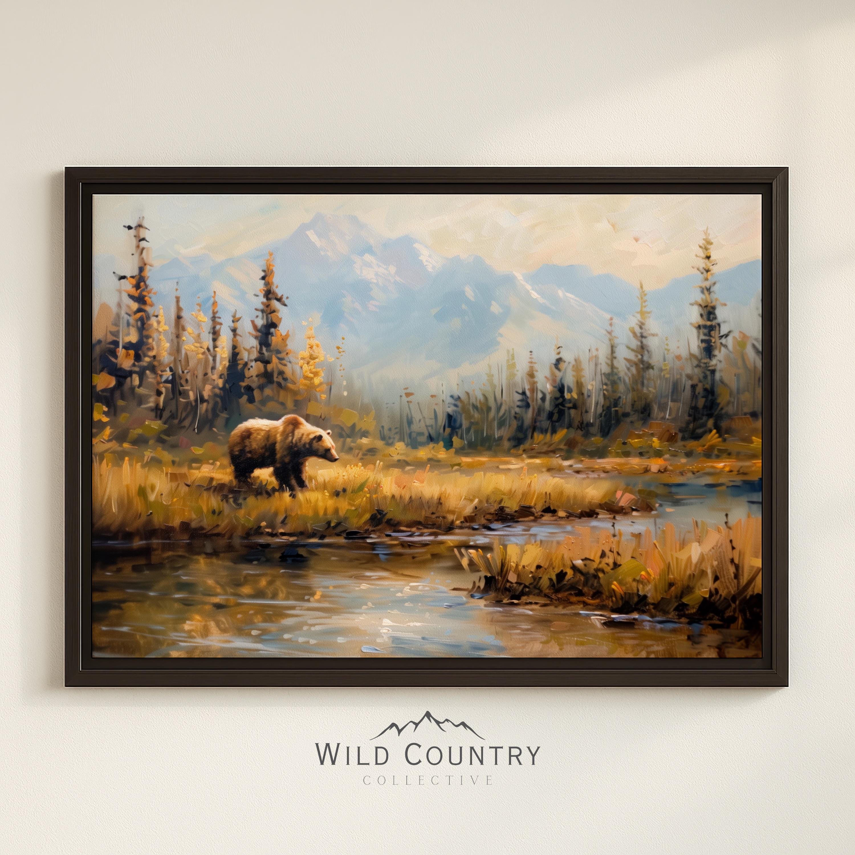 Framed Bear Mountain Art Canvas Bear Living Room Decor Forest