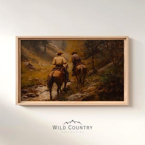 Printable Vintage Cowboy Painting, Moody Cowboy Art, Farmhouse Decor, Country Western Wall Art, Countryside Print, Rustic Horse Painting