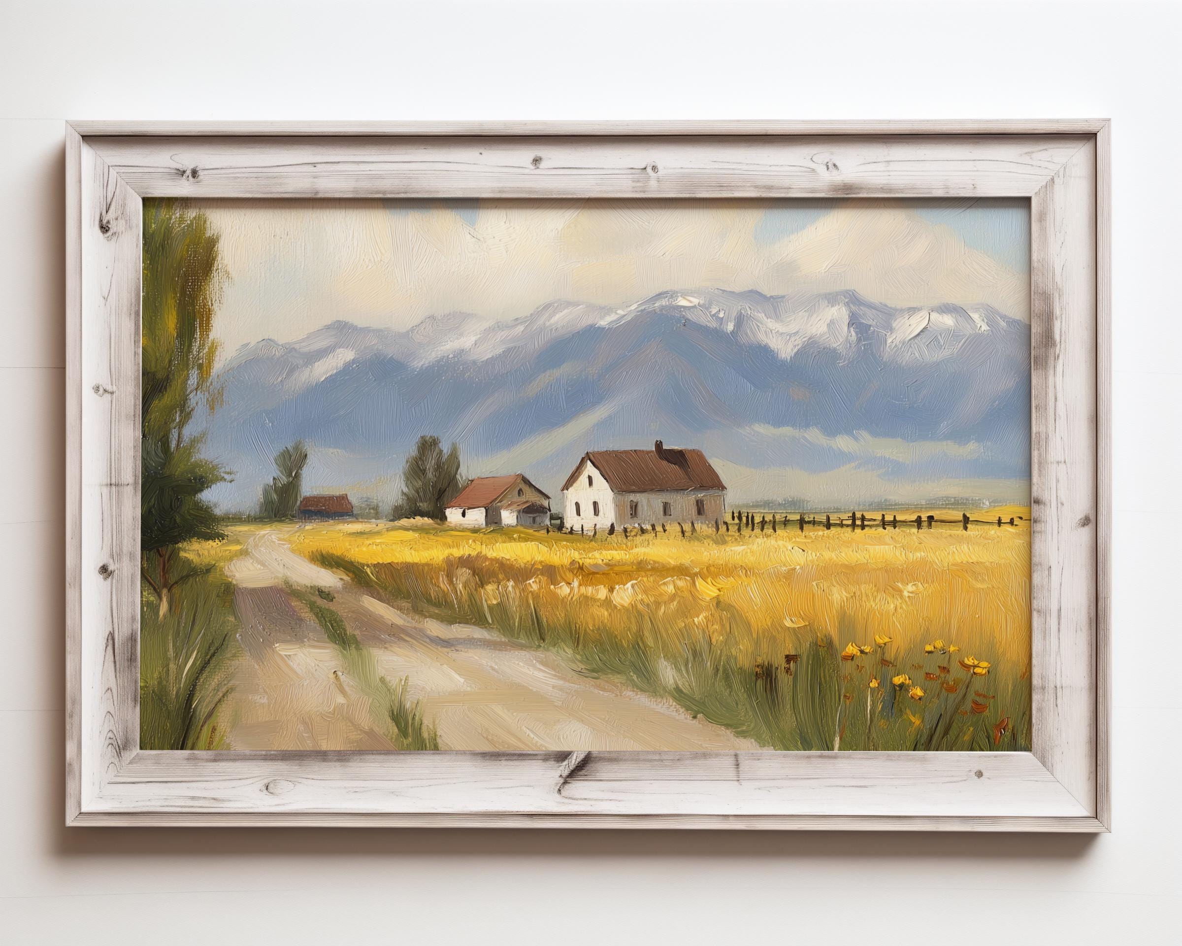 Cottage Landscape Oil Painting Print, Autumn Wall Decor, Fall