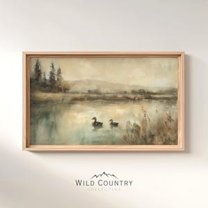 Afdrukbare moeder wilde eend vijver kunst aan de muur, vintage eend olieverfschilderij, platteland print, eend kinderkamer kunst, decor cabine, vogeljager cadeau