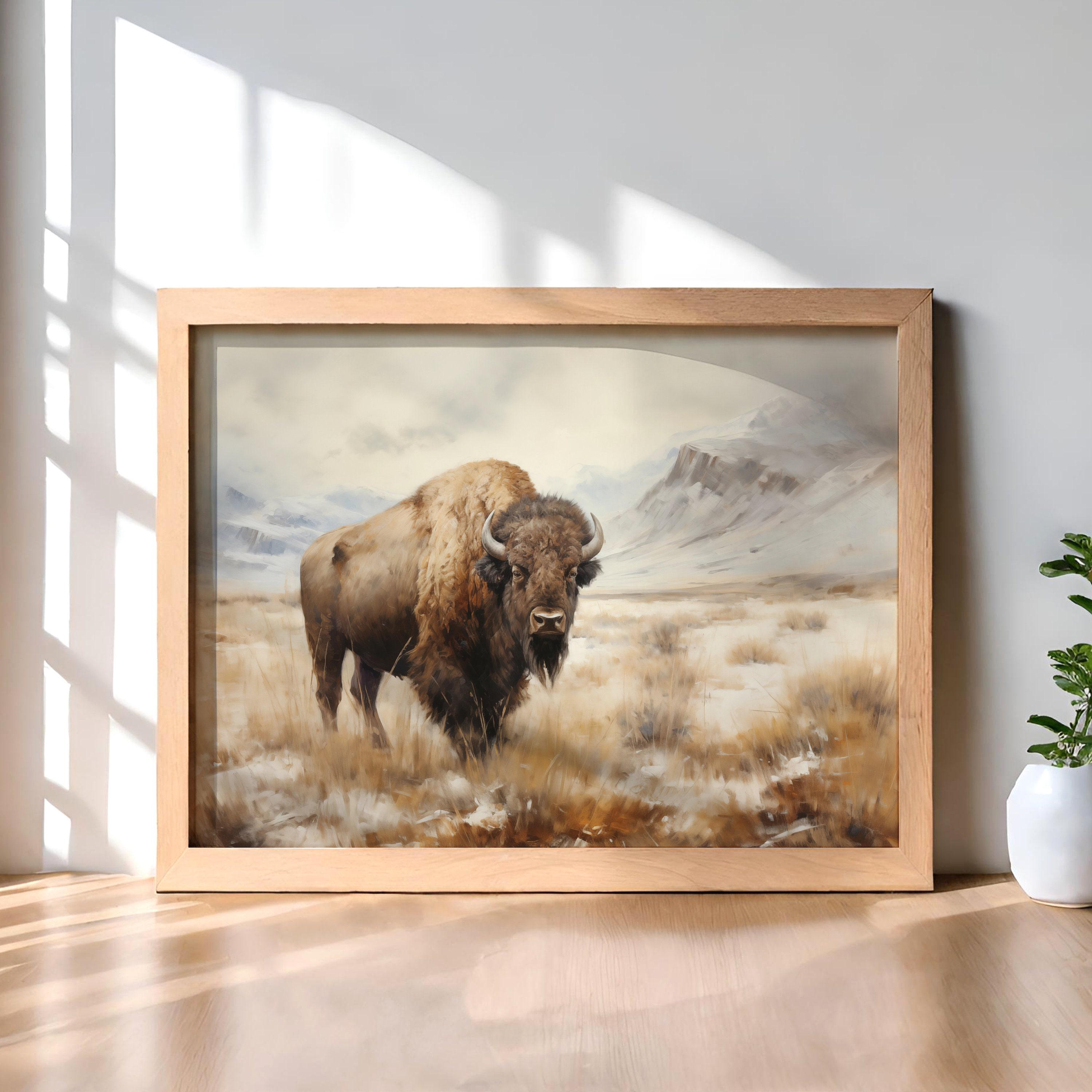 Printable American Bison Painting, Buffalo Painting, Country