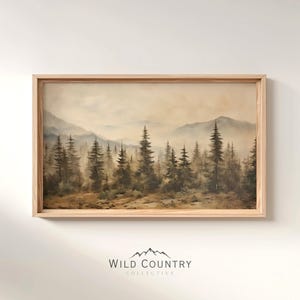Printable Evergreen Pine Tree Wall Art, Woodland Forest Print, Vintage Forest Painting, Mountain Cabin Wall Art, Rustic Pine Tree Painting
