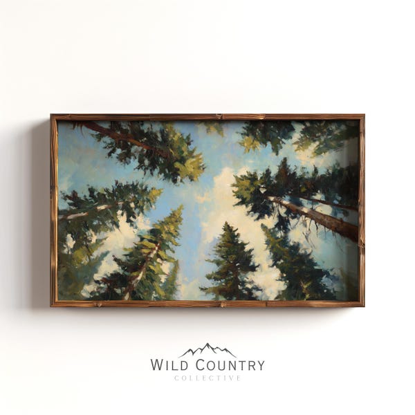 Pine Forest Painting Vintage Woodland Wall Art Nursery Decor Forest Abstract Art Print Pine Tree Painting Cabin Art Cottagecore Green Tree