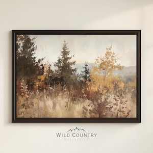 Autumn Canvas Framed Fall Landscape Large Autumn Mountain Wall Art Rustic Fall Tree Painting Wall Decor Abstract Canvas Art Brown and Green