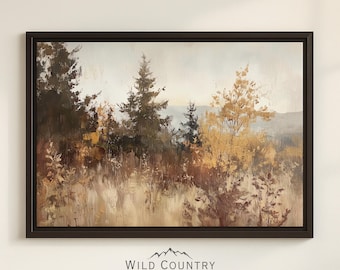 Autumn Canvas Framed Fall Landscape Large Autumn Mountain Wall Art Rustic Fall Tree Painting Wall Decor Abstract Canvas Art Brown and Green
