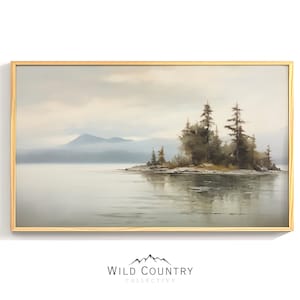 Moody Lake Printable Wall Art, Vintage Lake Print, Rustic Mountain Print, Mountain Landscape Art, Montana Print, Cabin Decor, Lake Painting
