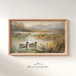 Printable Mallard Ducks Oil Painting, Vintage Duck Pond Print, Bird Hunter Gift, Farmhouse Wall Decor, Cabin Decor, Woodland Nursery Art
