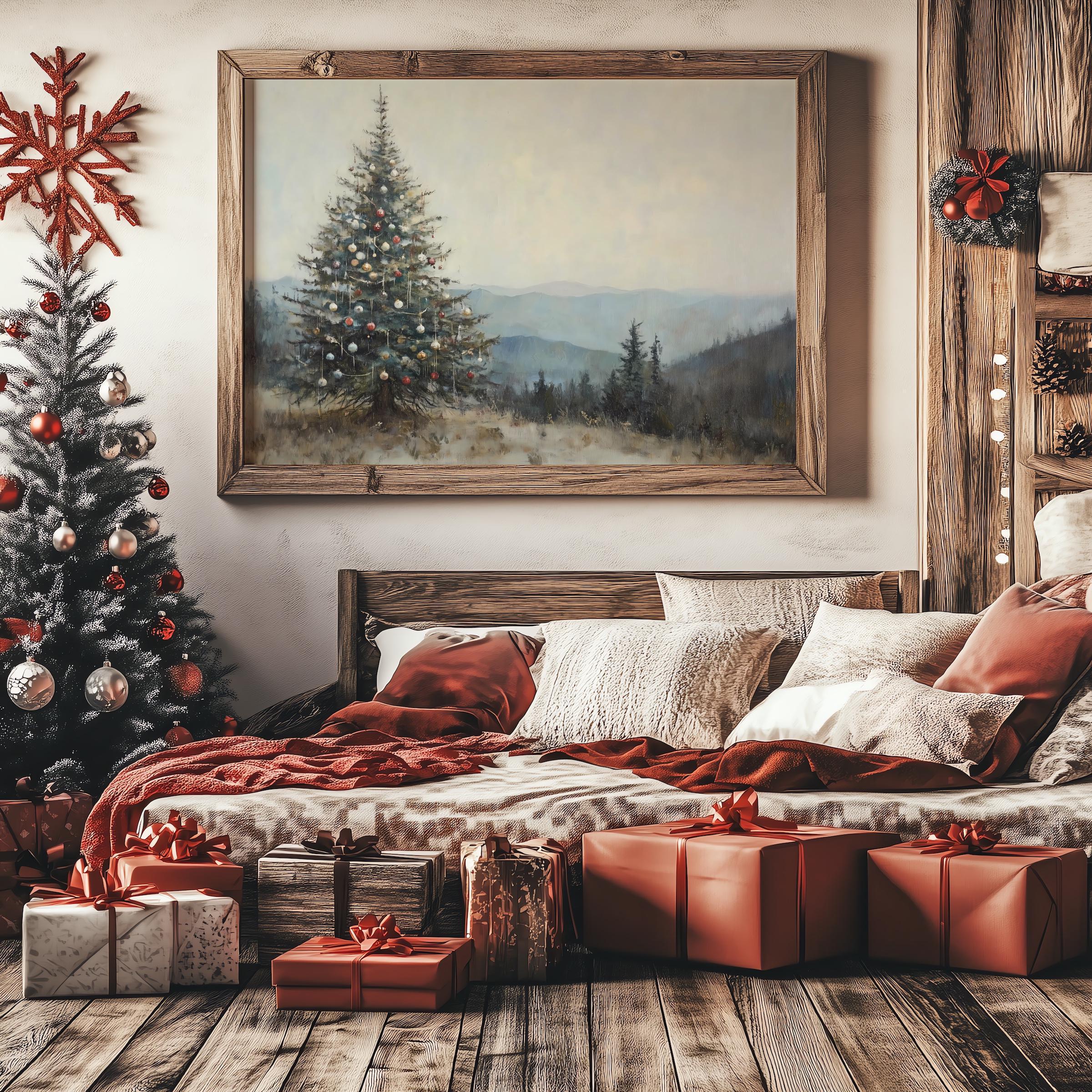 Impression Murale Vintage Père Noël Tenant Un Arbre - Poster