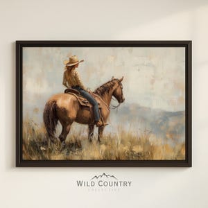 Framed Vintage Cowgirl Print Canvas Western Wall Art Girl Horse Painting Cowgirl Artwork Farmhouse Decor Country Western Girl Room Decor