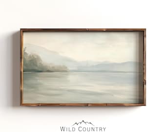 Muted Lake Painting, Faint Vintage Wall Art, Antique Lake Poster Print, Rustic Lake House Decor, Montana Painting, Light Gray Wall Art