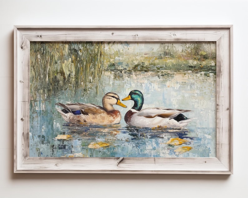 Love Mallard Couple Art Print Vintage Duck Print His and Hers Mallard Duck Decor for Couple Gift Farmhouse Wall Art Mallard Duck Painting image 4