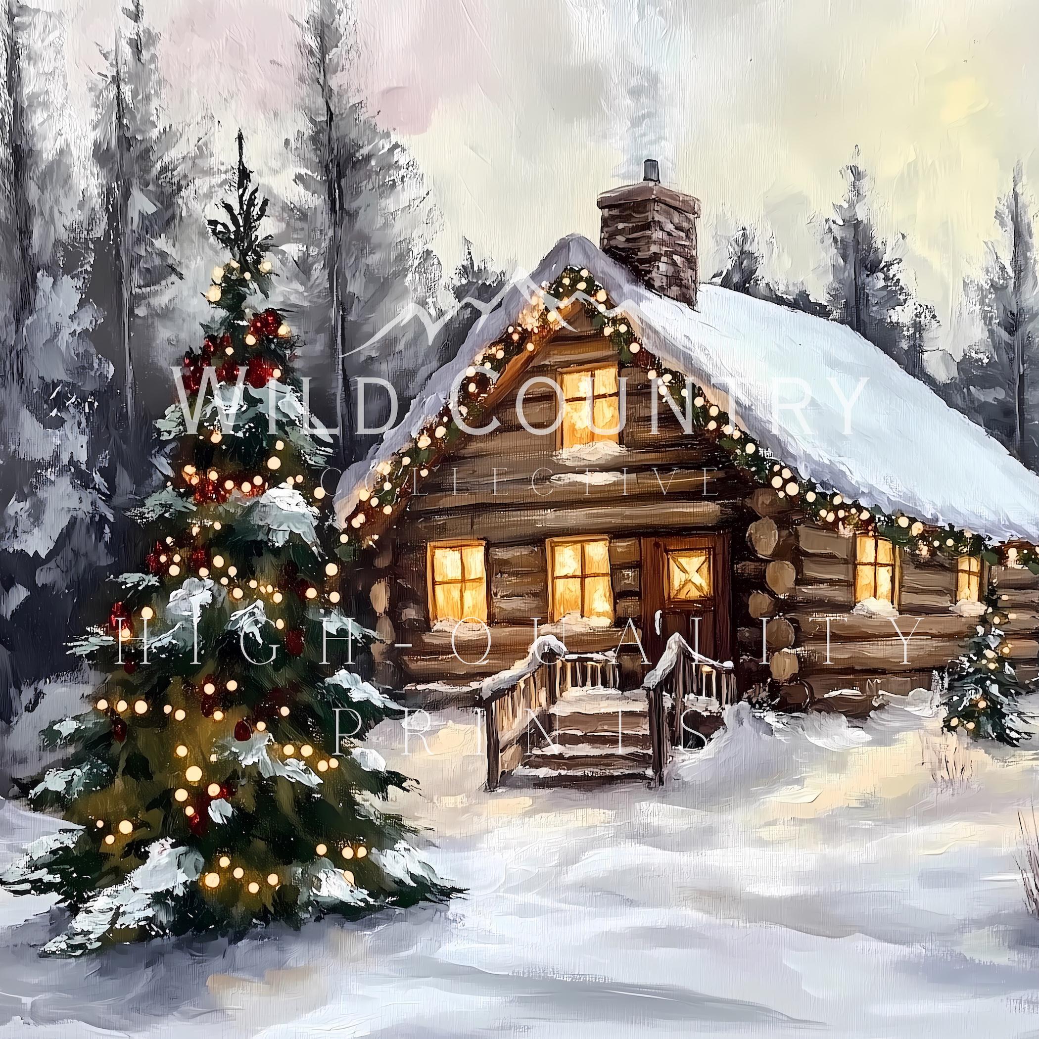 Tapisserie Vintage Encadrée – Thème Chalet De Noël – Sapin, Neige, Oiseaux – Fait Main, Australie