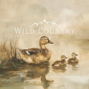 a painting of ducks floating in a pond