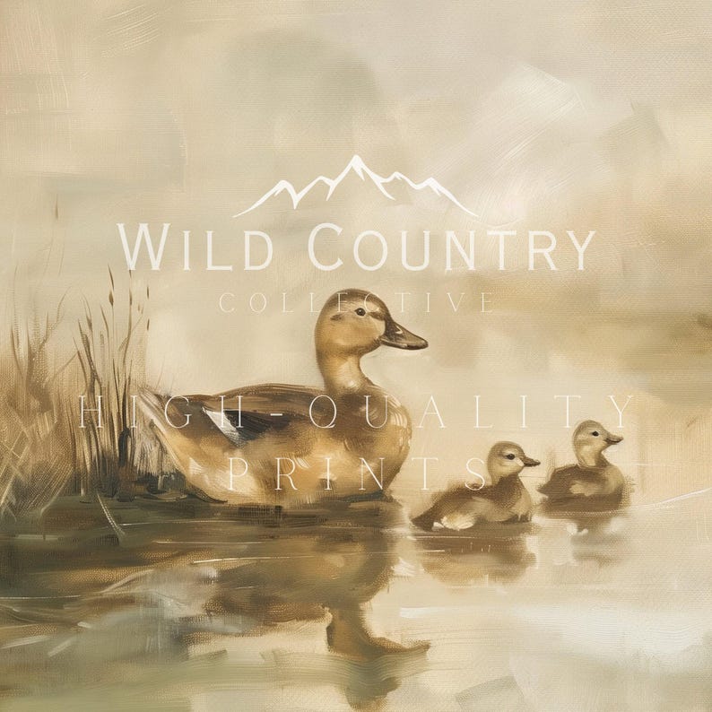 a painting of ducks floating in a pond