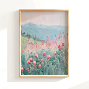 Printable Muted Red Wildflower Painting, Vintage Floral Art Print, Indian Paintbrush Print, Mountain Wall Art, Indian Paintbrush Wildflowers