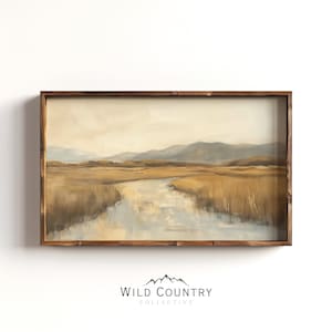 Vintage Country River Poster Print, Rustic Farmhouse Decor, Montana Landscape Art, Large Wall Art, Antique River Oil Painting, Western Decor