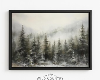 Framed Winter Forest Canvas Print Winter Scene Artwork Pine Tree Snow Winter Canvas Art Evergreen Picture Snowy Forest Painting Framed Pine