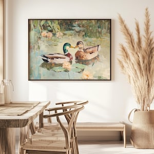 Love Birds Mallard Ducks Oil Painting, His & Hers Gift, Vintage Duck Poster Print, Mallard Duck Decor, Farmhouse Wall Art, Gift for Couples image 2