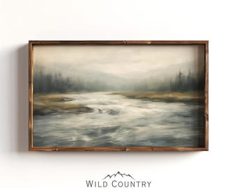 Rushing River Poster Print, Vintage River Painting, Cabin Decor, Vintage Landscape Oil Painting, Montana Landscape Wall Art, Farmhouse Decor