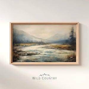 Vintage Rushing River Poster Print, Flathead River, Montana Landscape Art, Rustic Cabin Decor, Vintage River Wall Art, Mountain Painting