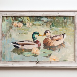 Love Birds Mallard Ducks Oil Painting, His & Hers Gift, Vintage Duck Poster Print, Mallard Duck Decor, Farmhouse Wall Art, Gift for Couples image 4