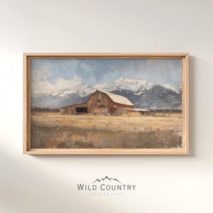 Printable Old Wood Barn Painting, Rustic Barn Wall Art, Countryside Stable, Montana Farmhouse Art, Farm Scenery Print, Rustic Home Decor