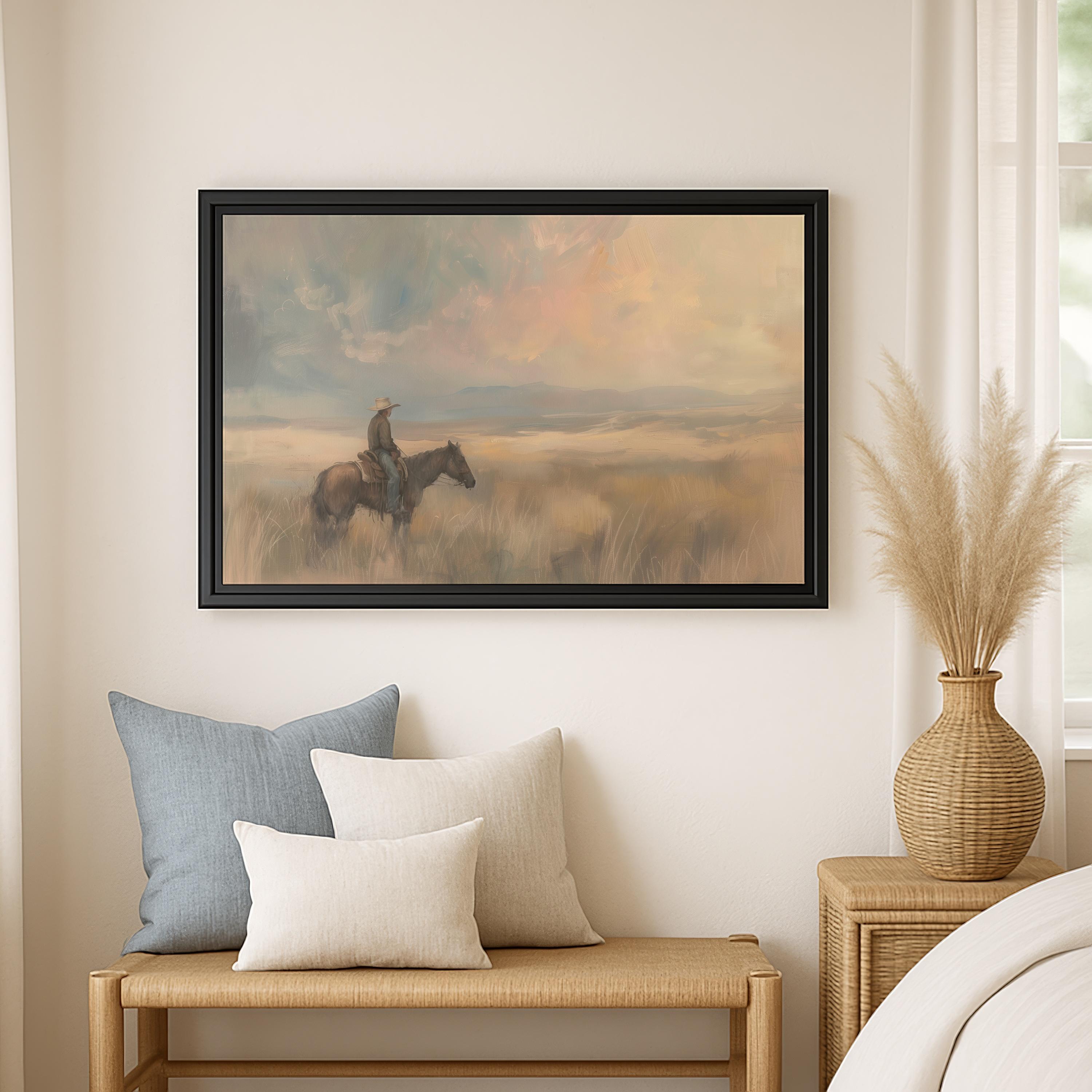 Framed Western Cowboy Painting Country Western Wall Art Vintage Cowboy ...