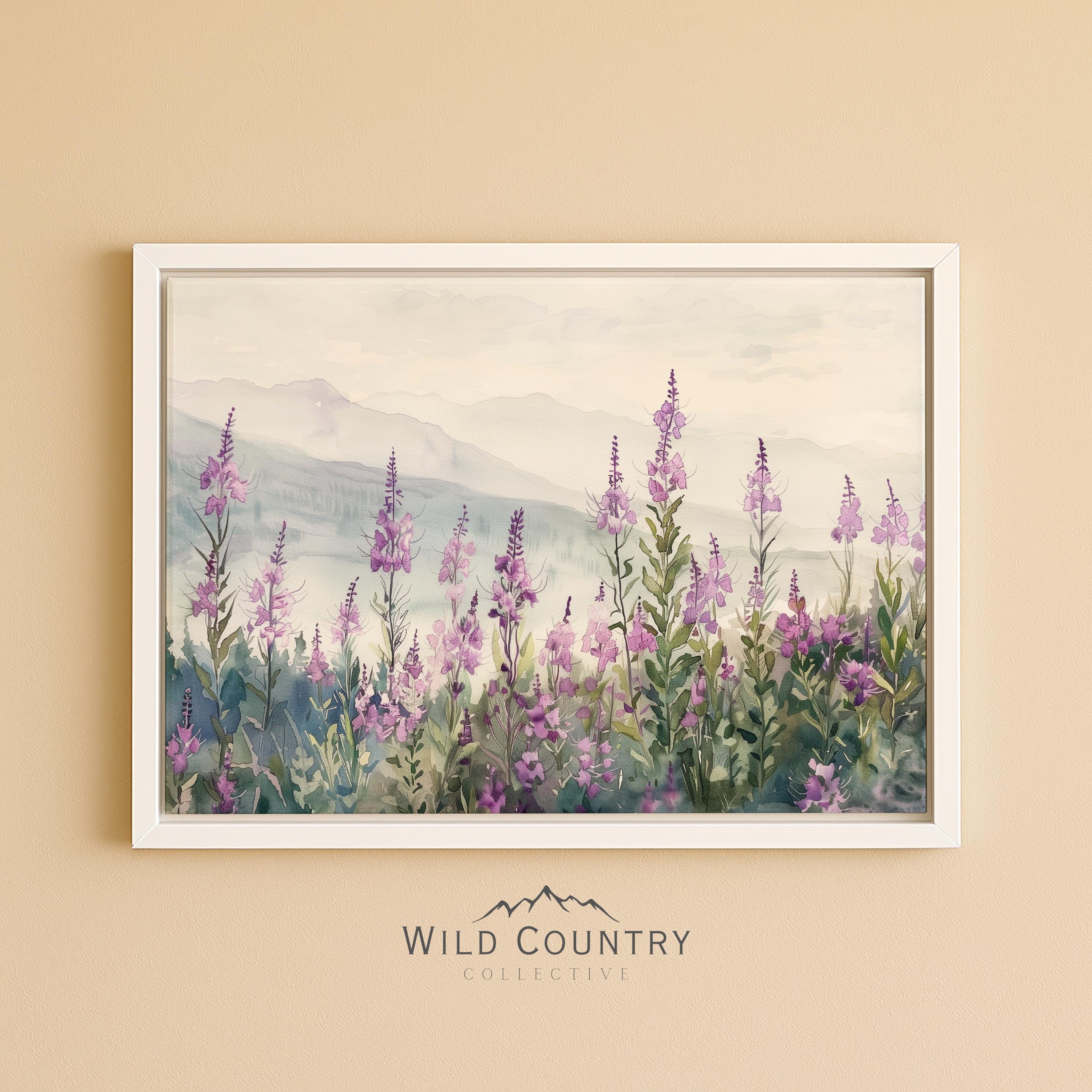 Framed Purple Flower Canvas Vintage Wildflower Wall Art Floral