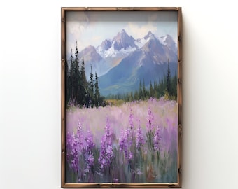 Moody Fireweed Print, Vintage Wildflower Field Painting, Fireweed Flower Painting, Purple Wildflower Wall Art, Floral Botanical Art Print