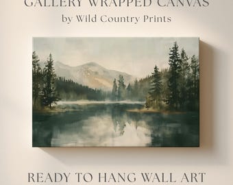 神秘的な山の湖の絵画キャンバス穏やかな湖の壁アート山の風景プリント