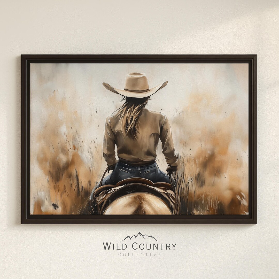 Framed Western Cowgirl Canvas Horse Art Print Western Wall Art Canvas ...
