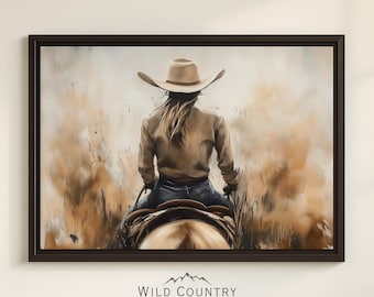 Framed Western Cowgirl Canvas Horse Art Print Western Wall Art Canvas Framed Cowgirl Decor Horse Painting Ranch Artwork Big Rodeo Picture